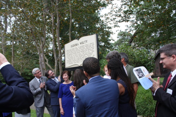Governor Phil Bryant and other dignitaries at Eudora Welty Writer's Trail marker