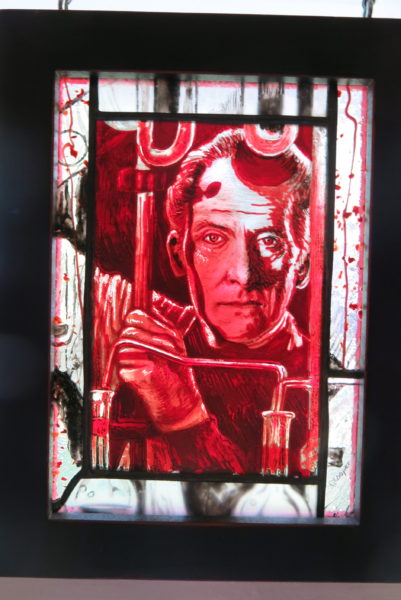 Stained glass image of the actor Peter Cushing by artist Rob Cooper of Jackson, Mississippi