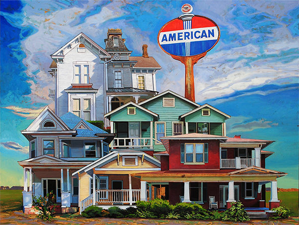 Stacked Houses painting by artist Charlie Buckley