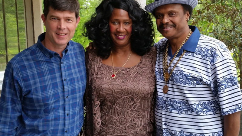 Larry MorrIsey with blues musicians Iretta and Johnie B Sanders of Jackson, Mississippi