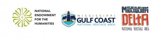 logos for National Endowment for the Humanities, Miss Gulf Coast Natl Heritage Area, and Miss Delta Natl Heritage Area