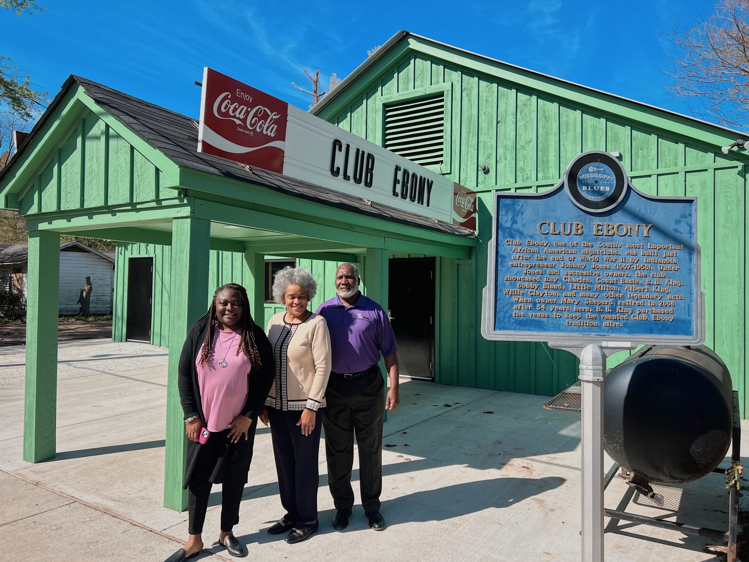 Malika Polk-Lee, Director, BB King Blues Museum and Cultural Center  Verna Ransom, MAC Commissioner  Robert Terrell, Deputy Director, BB King Blues Museum and Cultural Center at the recently renovated and soon to re-open Club Ebony