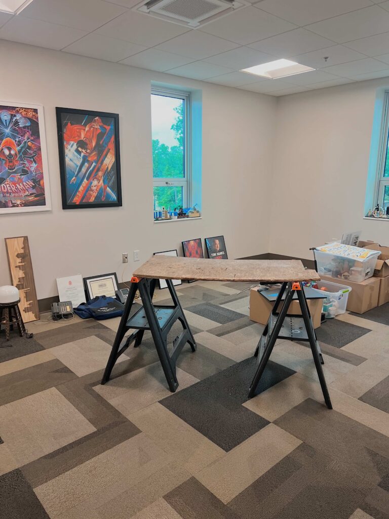 David's makeshift desk during the move.