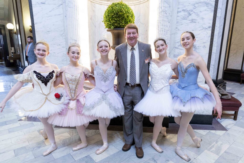 Representative Greg Haney with Ballerinas at MAC Arts Day at the Capitol 2025